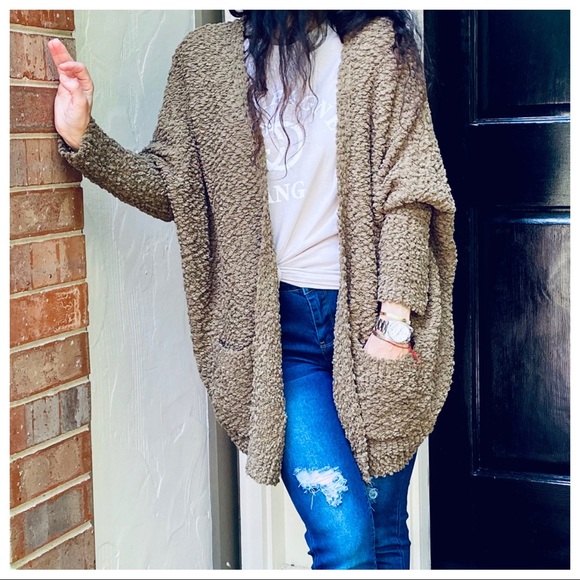 Soft Olive Green Popcorn Cardigan With pockets - Picture 6 of 16